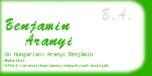 benjamin aranyi business card