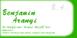 benjamin aranyi business card